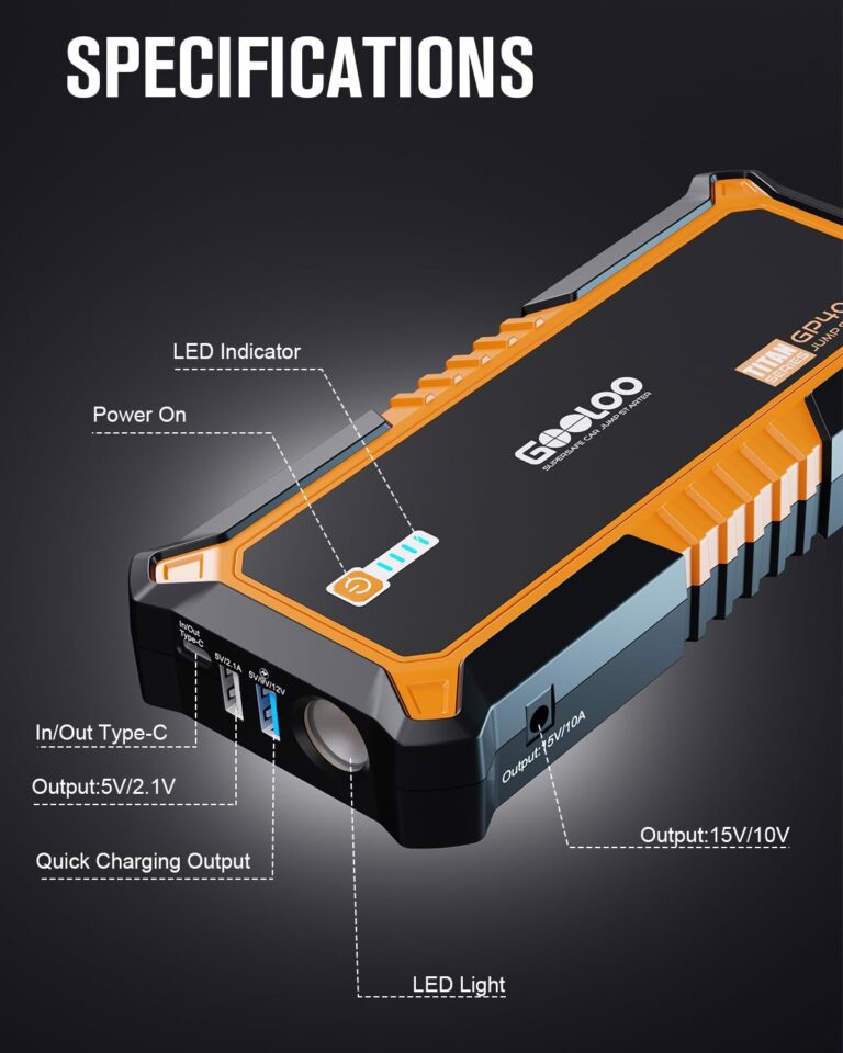 GOOLOO 4000A Peak Car Jump Starter 12V Auto Battery Booster SuperSafe Lithium Jump Box for All Gas, Up to 10.0L Diesel Engine, Portable Power Pack with USB Quick Charge and Type C Port, Orange - Image 3