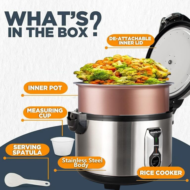 MOIFELTO 13.8QT Large Commercial rice cooker 65 cups cooked Stainless Steel rice Commercial Electiric Rice Warmer for 14-25 people, with One-Touch Operation | Auto Keep Warm | Non-Stick Inner Pot - Image 4