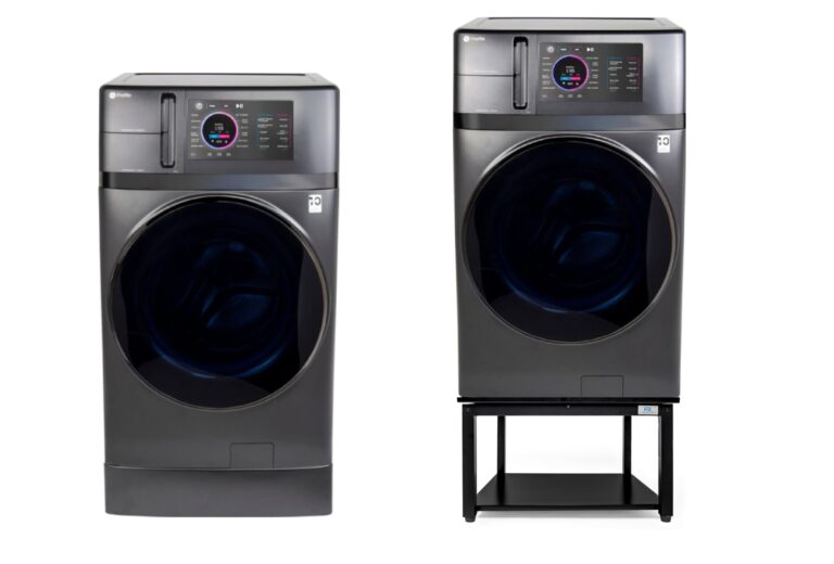 EZ Laundry | Upgraded 28” Universal Pedestal – 700lbs Capacity, Raises 16” with Built-in Drain Pan + Hose, Adjustable Feet, Anti-Vibration & Storage Shelf fits 27" or 28" Washer & Dryer (Black) - Image 2