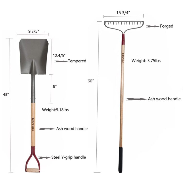 KYLIN Landscaping Shovel Rake Tools Set Heavy Duty Yard Digging Shovels Garden Hoe Long Ash Handle Forged Scraper Bush Hook for Professional-Grade 8 Pieces Lawn Tools - Image 3