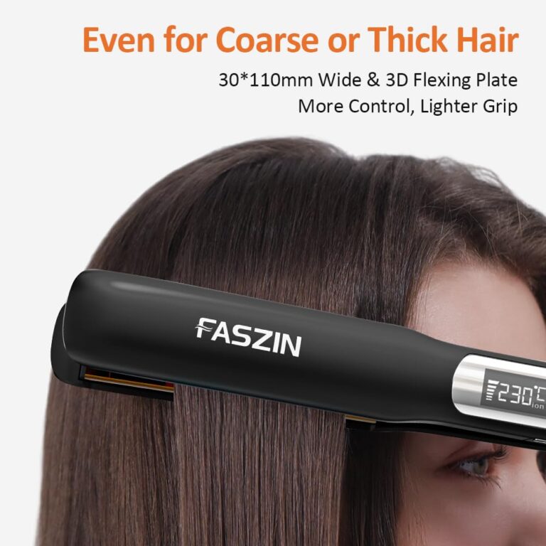 Faszin Professional Hair Straightener, 1.18 inch Ionic Titanium Plate, 20S Fast Heat Up Flat Iron with Clear LED Display, 2 in 1 Straightener and Curler Styling Tool for Straighten Hair (Black) - Image 5