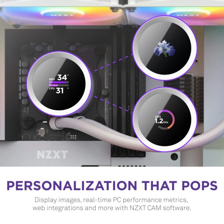 NZXT Kraken 240 RGB - 240mm AIO CPU Liquid Cooler - Customizable 1.54"" Square LCD Display for Images, Performance Metrics - High-Performance Pump - 2 x F120 RGB Core Fans - White - Image 9