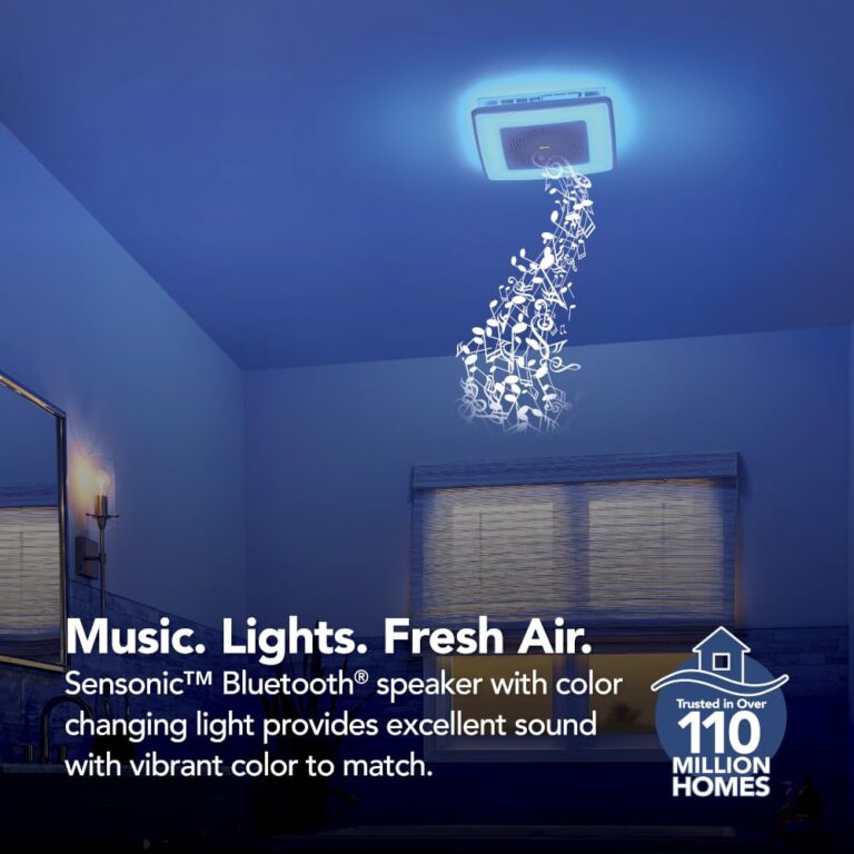 Broan-NuTone SPK110RGBL ChromaComfort Bathroom Exhaust Fan, 110CFM/1.5 Sones, with Sensonic Bluetooth Speaker and 24-color LED Light, Wall Switch included, White - Image 5