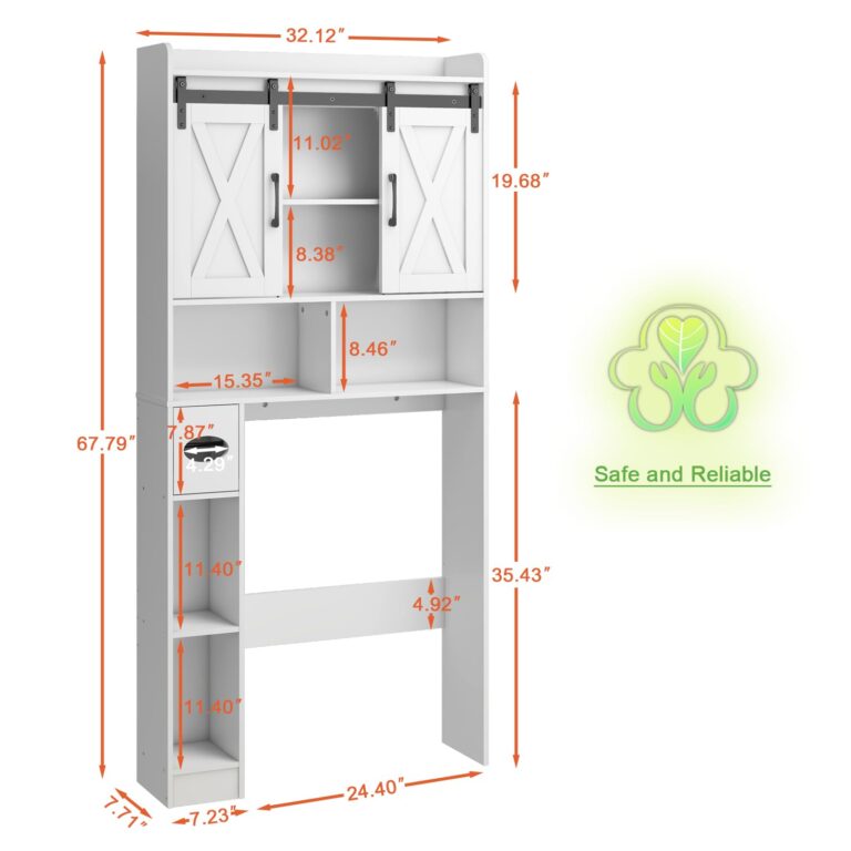 Over The Toilet Storage Cabinet, Farmhouse Storage Cabinet Over Toilet with Sliding Doors，Home Space-Saving Toilet Rack, for Bathroom, Restroom, Laundry - Image 3