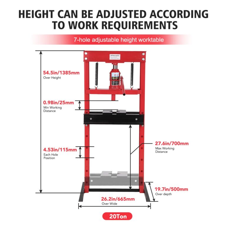 GarveeTech 20 Ton Hydraulic Press, Benchtop Hydraulic Shop Press, H-Frame Garage Floor Press with Press Plates, Adjustable Working Table Height, Red - Image 3