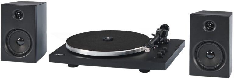 Crosley T150C-BK 2-Speed Bluetooth Turntable Record Player System with Weighted Tone Arm and Stereo Speakers, Black