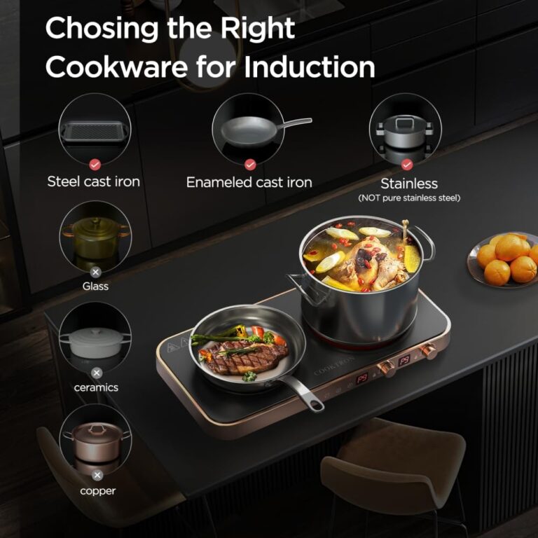 Portable Compact 2 Burner Induction Cooktop Electric Stove w/Smokeless Cast Iron Griddle Grill & Temperature Control & Child Lock, Rose Gold - Image 7
