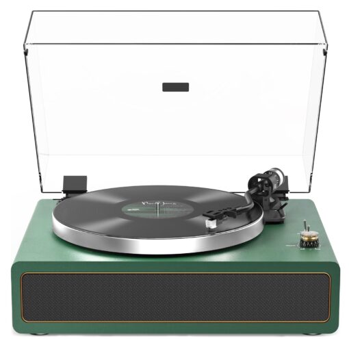 Turntable Record Player with Built-in Speakers, Vinyl Record Player Support Bluetooth Playback Auto Stop 33&45 RPM Speed RCA Line Out AUX in All-in-one Belt-Drive Turntable for Vinyl Records Green