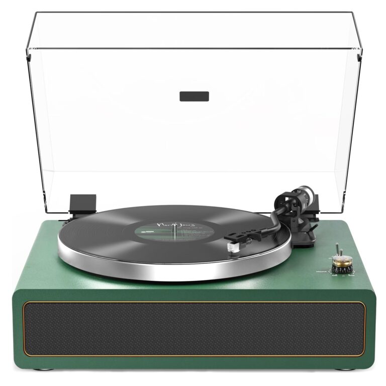Turntable Record Player with Built-in Speakers, Vinyl Record Player Support Bluetooth Playback Auto Stop 33&45 RPM Speed RCA Line Out AUX in All-in-one Belt-Drive Turntable for Vinyl Records Green