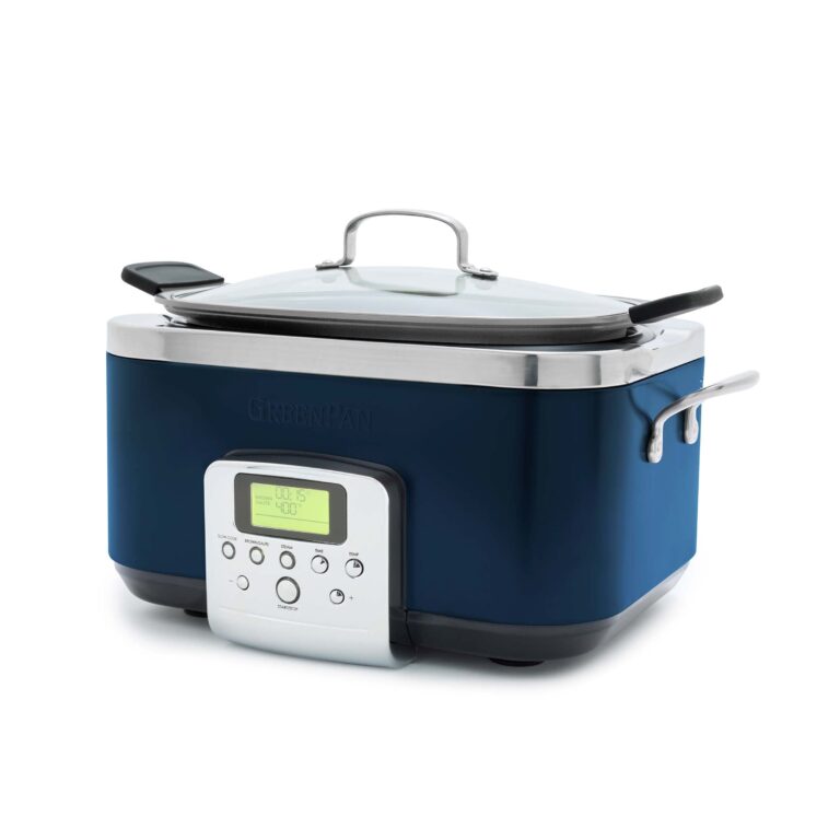 GreenPan Elite 8 - in -1 Programmable 6QT Electric Slow Cooker, Dishwasher Safe Lid & Removable Crock, PFAS-Free Healthy Ceramic Nonstick Multi-Cooker,Sear, Sauté/Brown,Steam Basket,Roast, Oxford Blue