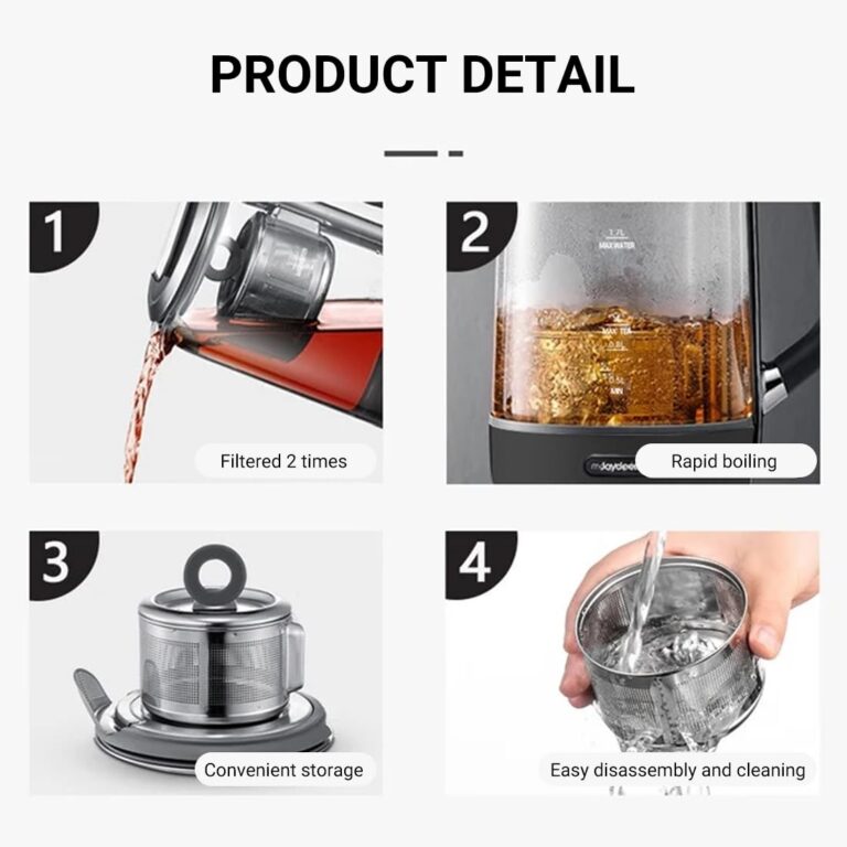 Joydeem Hot Tea Maker, Glass Electric Kettle with Auto Lift Tea Infuser and Temperature Control, 1.7L, JD-ZC6088G - Image 3
