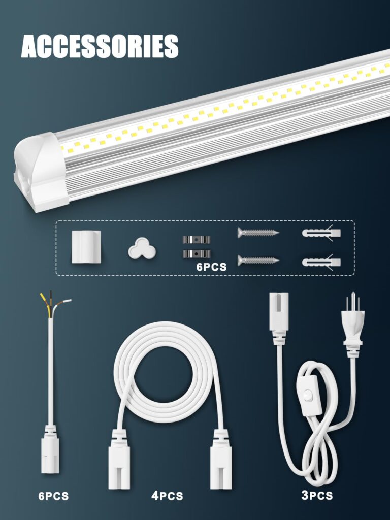 ELEKICO 6 Pack 100w 8ft Led Shop Light, Super Bright 15000lm 5000k V Shape 8' Led Shop Lights, Linkable 8 Foot Led Shop Lights for Garage Warehouse, Supermarket, Basement, Barn, Storage Area - Image 2