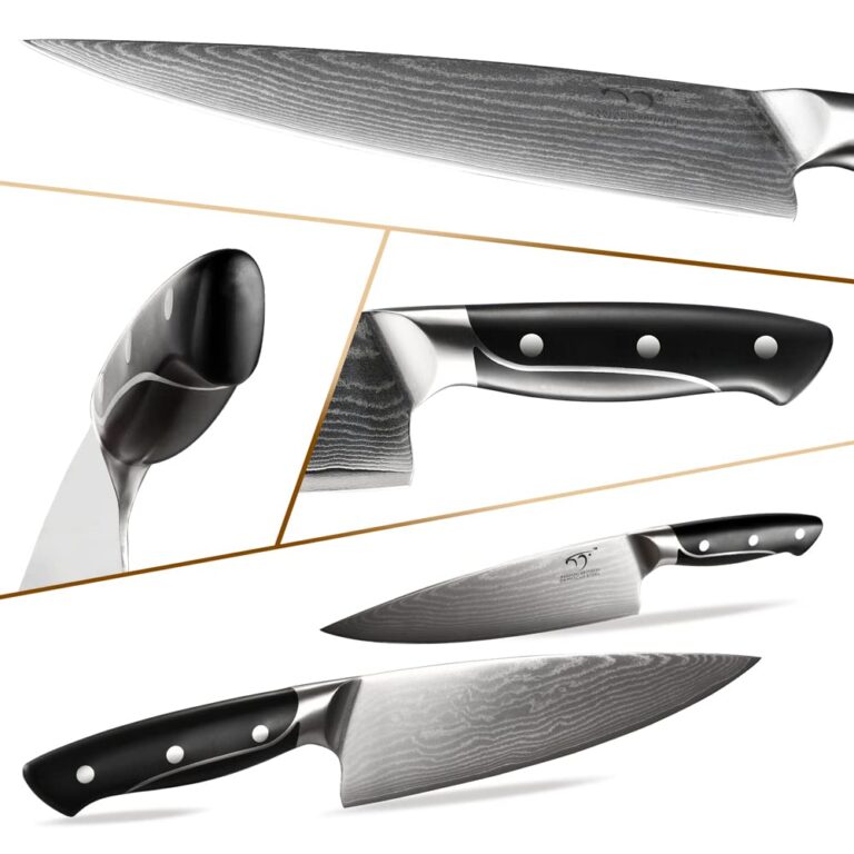 Damascus Kitchen Knife Sets, 9 Pieces Kitchen Knives Set with Block, ABS Ergonomic Handle for Chef Knife Set, Knife Sharpener and Kitchen Shears, Knife Block Set - Image 8