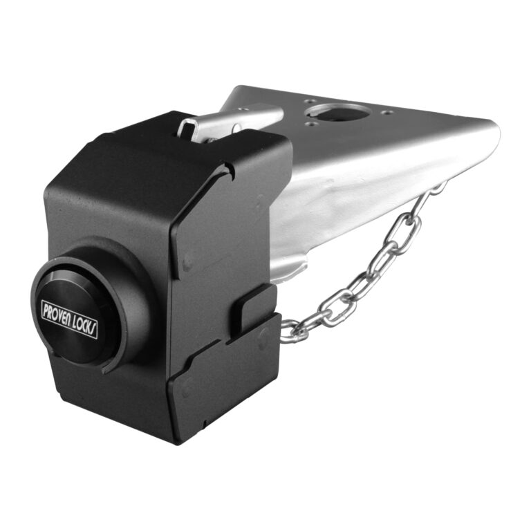 Proven Industries Model 2517-D Trailer Lock, Fits Stamped Demco-Style 2 5/16-Inch Couplers, Secures Safety Chains, Made in The USA, (Black)