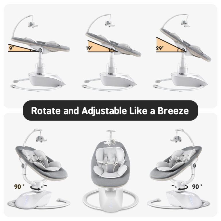 Baby Swing for Infants, Electric Baby Swing with Remote Control, 5 Motions & 4 Speeds, Infant Swings with 8 Lullabies, and 180° Rotating Seat, Indoor & Outdoor Use - Image 6