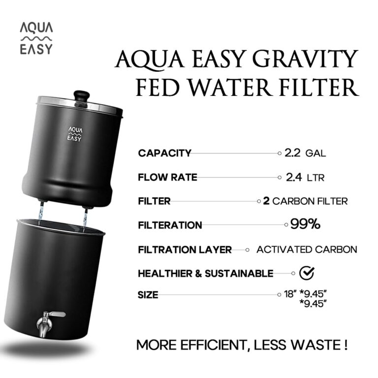 AquaEasy Stainless Steel Gravity Water Filter System (2.25 Gallon) with 2X Activated Carbon Filter, Stainless Steel Tap and Stand | Countertop Water Filtration System (Matte) - Image 3