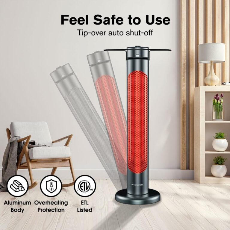 thermomate Electric Patio Heater, 1500W IP65 Outdoor/Indoor Infrared Heater with Remote, 8 Heating Levels 8-Hour Timer & Oscillation, Tip-over Protection for Garage Backyard Restaurant - Image 4