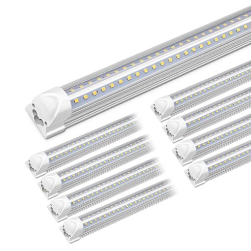 Kihung 8 Pack 8FT LED Shop Light, V Shape T8 LED Garage Light, 6000K Super Bright White, 9750LM, 75W, Linkable Shop Lights for Garage, Workshop, Basement, Clear Lens