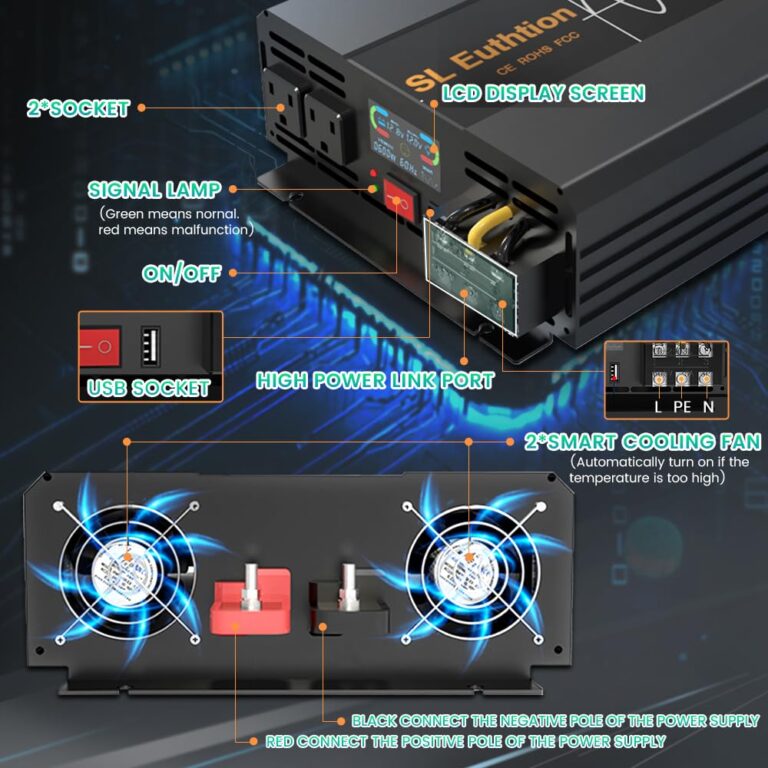 SL Euthtion 3000W/6000W(Peak) Pure Sine Wave Car Power Inverter 12V DC to 120V AC 60HZ with LCD Display, USB Port, Wireless Remote Control（10M) for Car Home Laptop Truck - Image 7