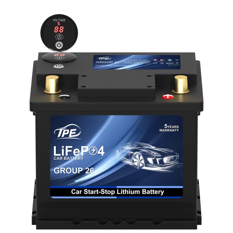 TPE Car Start Stop System BCI Group26 LiFePO4 Lithium-ion Battery 12.8V 800A Lightweight High Performance Battery Battery Level Display Left Negative Right Positive