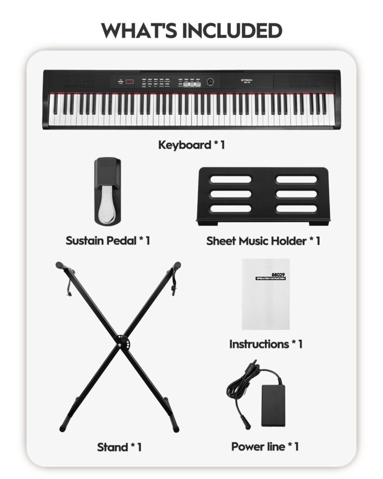 STRICH Digital Piano Keyboard with Stand - Full Size Electric Keyboard with Semi-Weighted 88 Keys, Sustain Pedal, Music Rest - 900 Sounds, 700 Rhythms, Portable Design for Beginners, Black, SEP-150 - Image 4