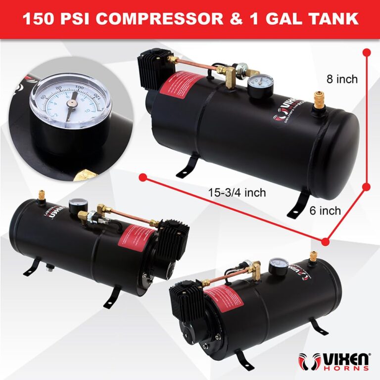 Vixen Horns Train Horn Kit for Trucks/Car/Semi. Complete Onboard System- 150psi Air Compressor, 1 Gallon Tank, 4 Trumpets. Super Loud dB. Fits Vehicles like Pickup/Jeep/RV/SUV 12v VXO8210/4124B - Image 5