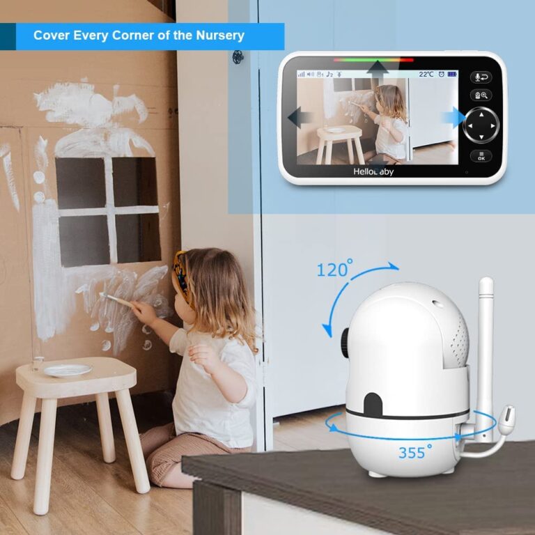 HelloBaby HB6550 5" Baby Monitor 4 Cameras No WiFi, 26-Hour Battery, Pan-Tilt-Zoom, 1000ft Range Video Audio Baby Monitor, ECO, Night Vision, 2-Way Talk, 8 Lullabies and Temperature, Ideal Gifts - Image 4