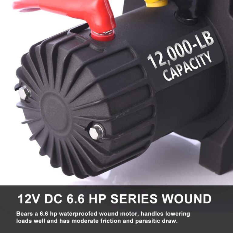 RUGCEL WINCH 12000lb 12V Truck Waterproof Electric Black Steel Rope Electric Winch with Roller Fairlead,Wired Handle,2 Infrared Remote Control,Jeep Trailer Winch - Image 4