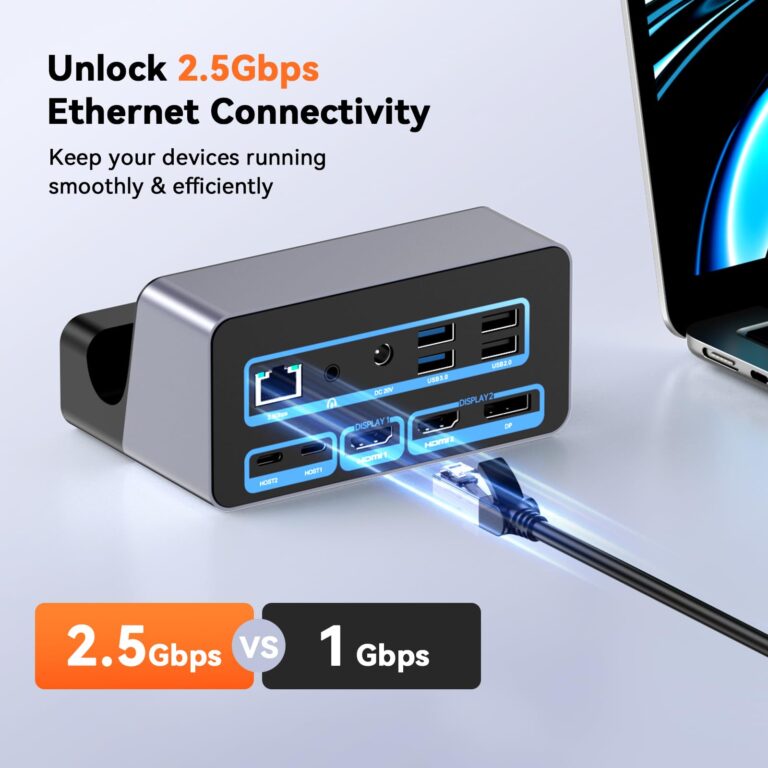 TobenONE 18-in-2 MacBook Docking Station Dual Monitor 4K@60Hz, 150 Power Adapter, 20W Charging, USB C Docking Station with 2 HDMI&DP, 7 USB, 2.5Gbps Ethernet, 2 Audio, Dock Stand for MacBook Pro 1 - Image 4