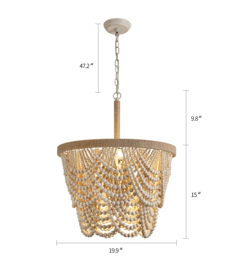 Q&S Boho Wood Beaded Chandelier,Farmhouse Coastal Large Bohemia 5 Lights for Dining Room Kitchen Living Room Entryway Foyer Hotel W19.9 UL Listed - Image 9
