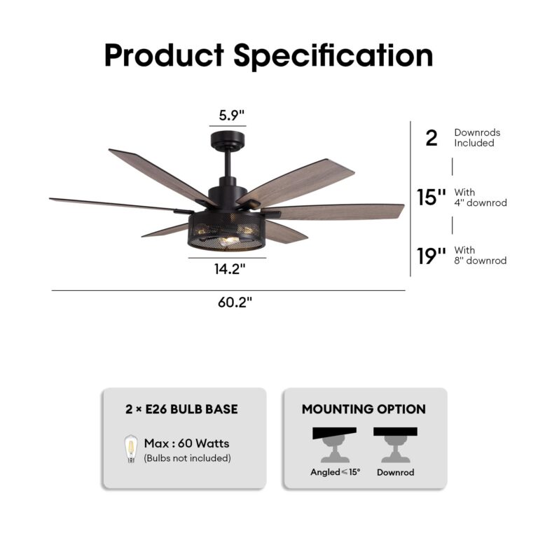 LuminFan 60 Inch Ceiling Fans with Lights and Remote Control, Farmhouse Ceiling Fan for Bedroom Living Room and Patio, Black Caged Ceiling Fan for Indoor and Outdoor - Image 8