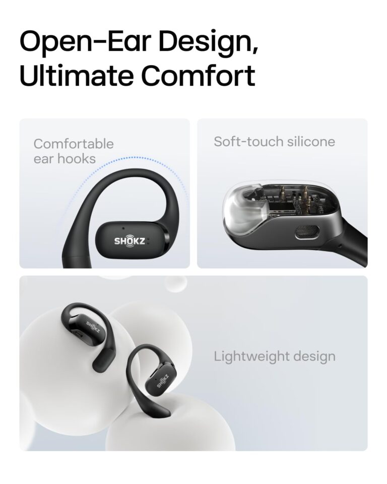 SHOKZ OpenFit - Open-Ear True Wireless Bluetooth Headphones with Microphone, Earbuds with Earhooks, Sweat Resistant, Fast Charging, 28HRS Playtime, Compatible with iPhone & Android, Black - Image 8