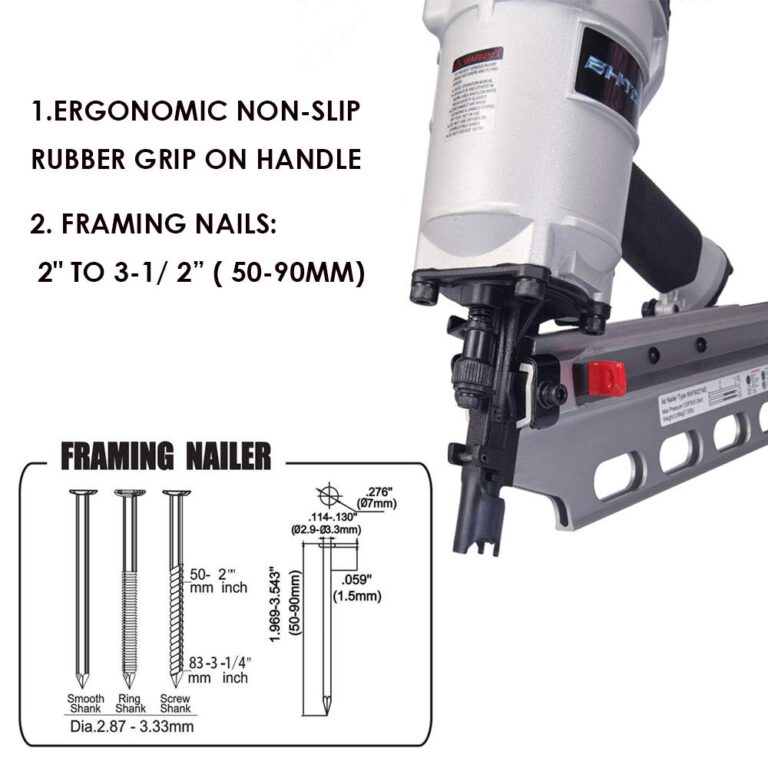 BHTOP 9021NS Framing Nailer 21 Degree 3-1/2" with Depth Adjustment Professional Air Nail Gun - Image 5