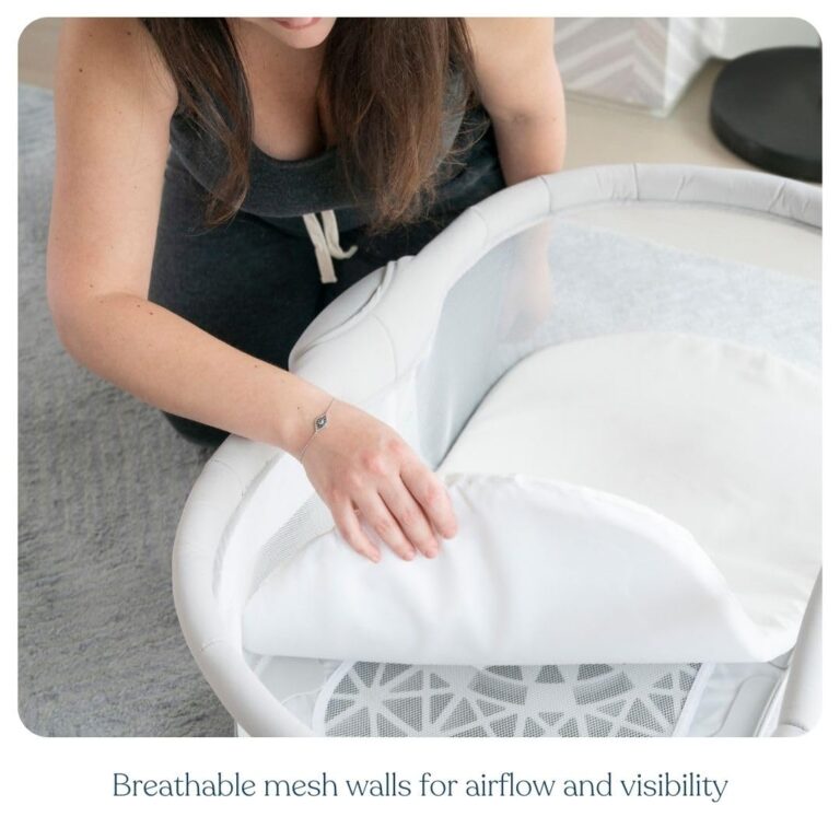 HALO BassiNest Soothing Swivel Sleeper 3.0S – Over-Bed Baby Bassinet with 360 Rotation, Adjustable Height, Breathable Mesh, Calm Sounds & Vibrations, Safe Close Sleeping, Lowering Wall for Easy Access - Image 4