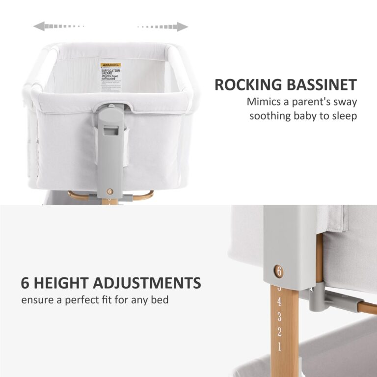 3 in 1 Baby Bassinet, Rocking Bassinet, Bedside Bassinet, 6-Height Adjustable, Bassinet Bedside Sleeper, Bedside Bassient for Baby with Comfy Mattress, Breathable Mesh, Large Storage Basket - Image 6