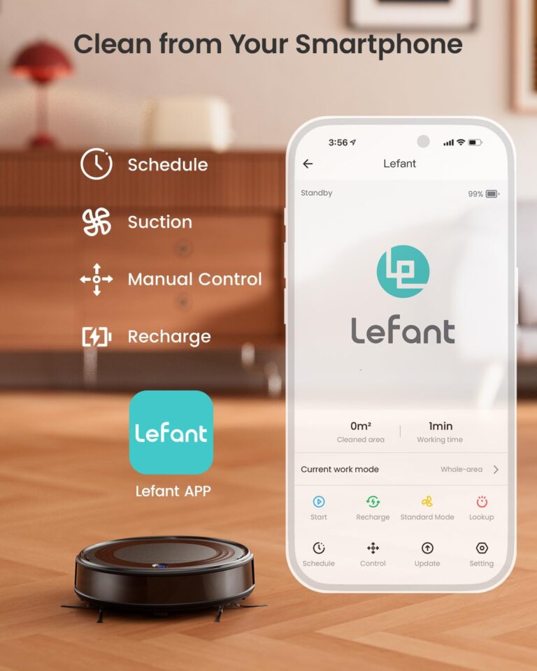 Lefant M310 Robot Vacuum Cleaner, 4500Pa Powerful Suction, PreciSense Obstacle Avoidance, Mini, Quite, 160 Mins Self-Charging Robotic Vacuums, App/Voice/Remote, Ideal for Pet Hair Hard Floors, Black - Image 2