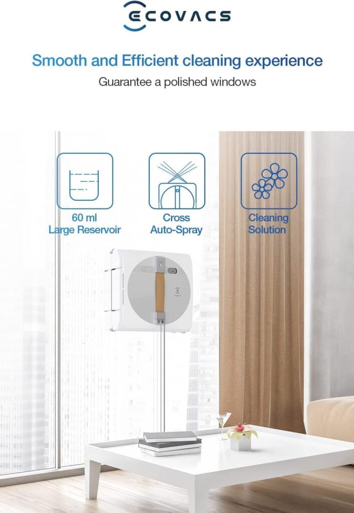 ECOVACS Winbot W1 Pro Window Cleaning Robot, Intelligent Cleaning with Dual Cross Water Spray Technology, Win SLAM 3.0 Path Planning, 2800Pa Suction Power, Edge Detection Technology, App Control,Grey - Image 5