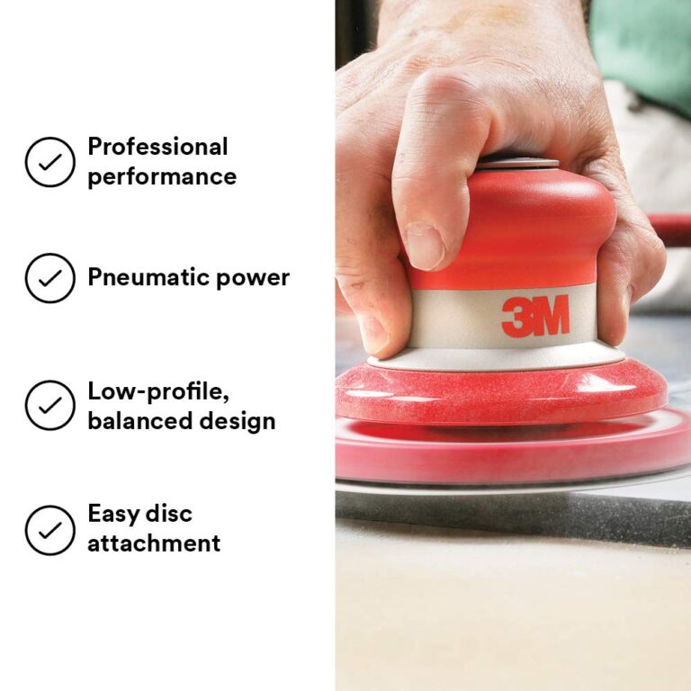 3M Random Orbital Sander – Pneumatic Palm Sander – 5” x 3/16” Diam. Orbit – Stikit Disc Pad – For Wood, Composites, Metal – Original Series, 20317 - Image 4