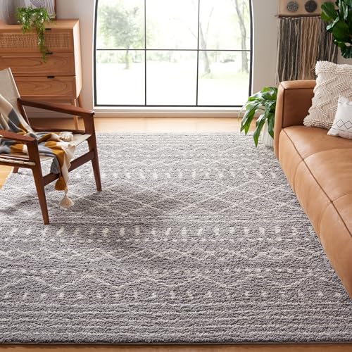 SAFAVIEH Arizona Shag Collection Area Rug - 8' x 10', Grey & Ivory, Moroccan Design, Non-Shedding & Easy Care, 1.6-inch Thick Ideal for High Traffic Areas in Living Room, Bedroom (ASG741G)