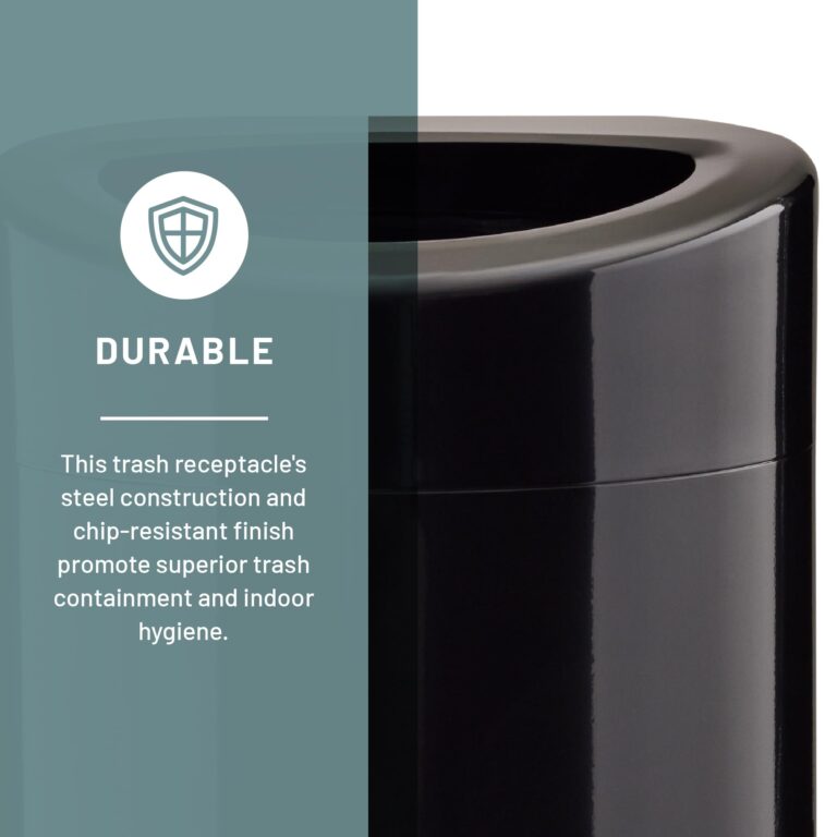 Safco Open Top Trash Can, 14 Gallon Stainless Steel, Modern Garbage Can for Indoor Use, Black - Image 6