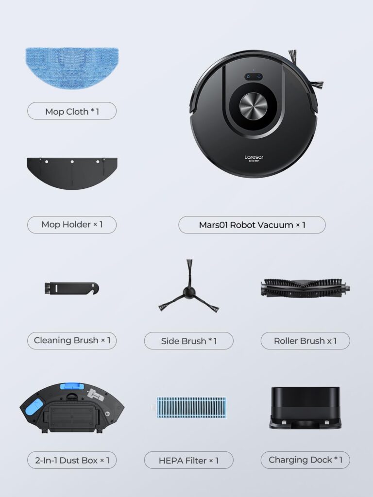 Laresar Clean Robot Vacuum and Mop Combo, 5000Pa Robot Vacuum Cleaner with LIDAR Navigation, 3 in 1 Robot Vacuum Mop with Auto Carpet Boost, Self Charging, App/Voice Control, Ideal for Pet Hair,5 Maps - Image 2