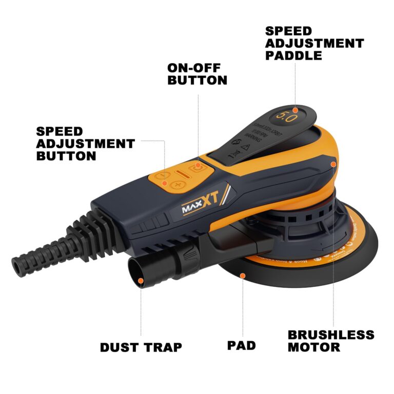 MAXXT Electric 5mm Random Orbital Sander, Palm Sander with Brushless Motor, 5&6Inch Sanding Pads, Central Vacuum, Sanders for Woodworking, Primary Wood and Panel Processing(Orange) - Image 9