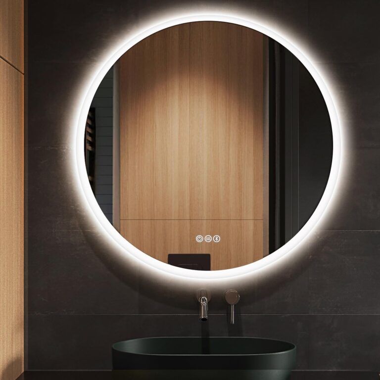 S·BAGNO 36’’ Round Led Bathroom Mirror with Lights, Backlit and Front Lighted, Anti-Fog Wall-Mounted Vanity Mirror 3000K/4000K/6500K, Dimmable Inside Bluetooth Speaker Smart Mirror