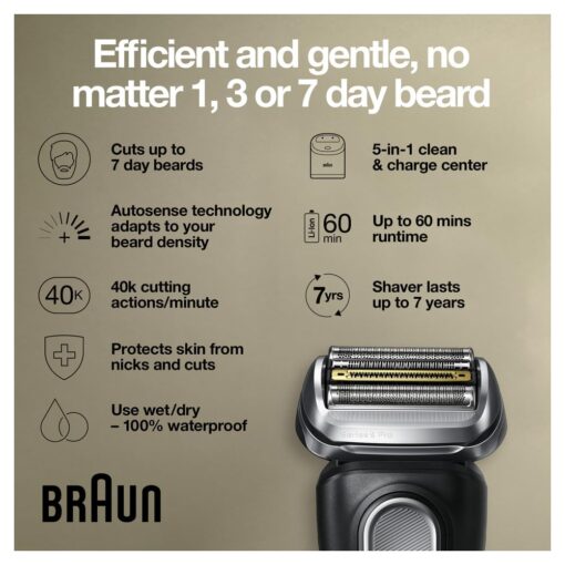 Braun Electric Razor,Waterproof Foil Shaver for Men,Series 9 Pro 9460cc,Wet & Dry Shave,w/ProLift Beard Trimmer for Grooming,5-in-1 Cleaning & Charging SmartCare Center, Head Shavers for Bald Men - Image 7