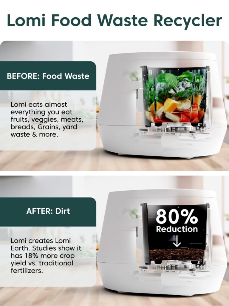 Lomi 1.3 – 3L, Electric Composter (45 Cycles), World’s First Smart Waste That Turns Waste into Natural Fertilizer with a Single Button, Indoor Compost - Kitchen Food Recycler (White, Lomi 1.3) - Image 6