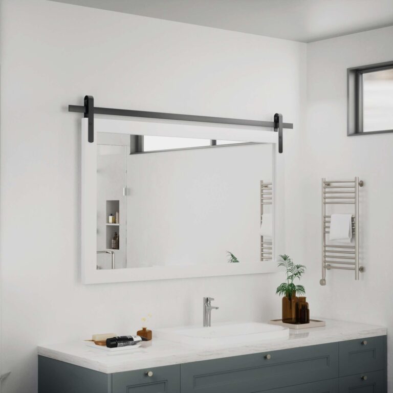 PAIHOME Large White Bathroom Mirror, Farmhouse Horizontal Rustic Square Mirror for Wall Wood Framed Vanity Mirrors, Barn Door Style Decor Living Room Entryway Bedroom Mirrors, 40x26INCH - Image 2