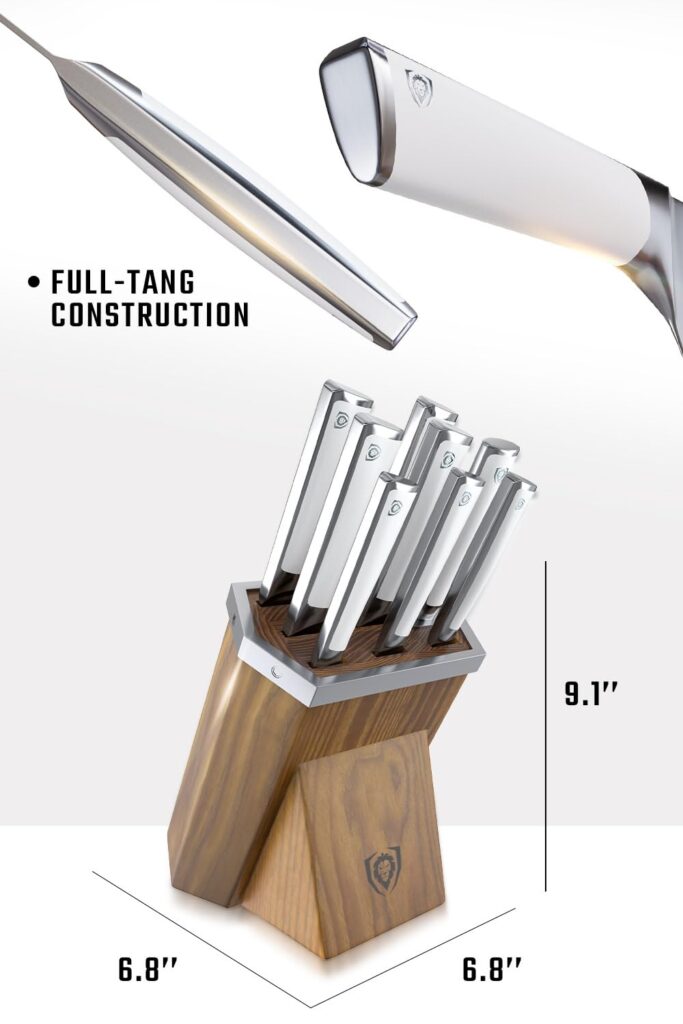 Dalstrong Knife Block Set - 8 Piece - Vanquish Series - Forged High Carbon German Steel - Kitchen Knife Set - Premium Wood Block - White POM Handle - NSF Certified - Image 4