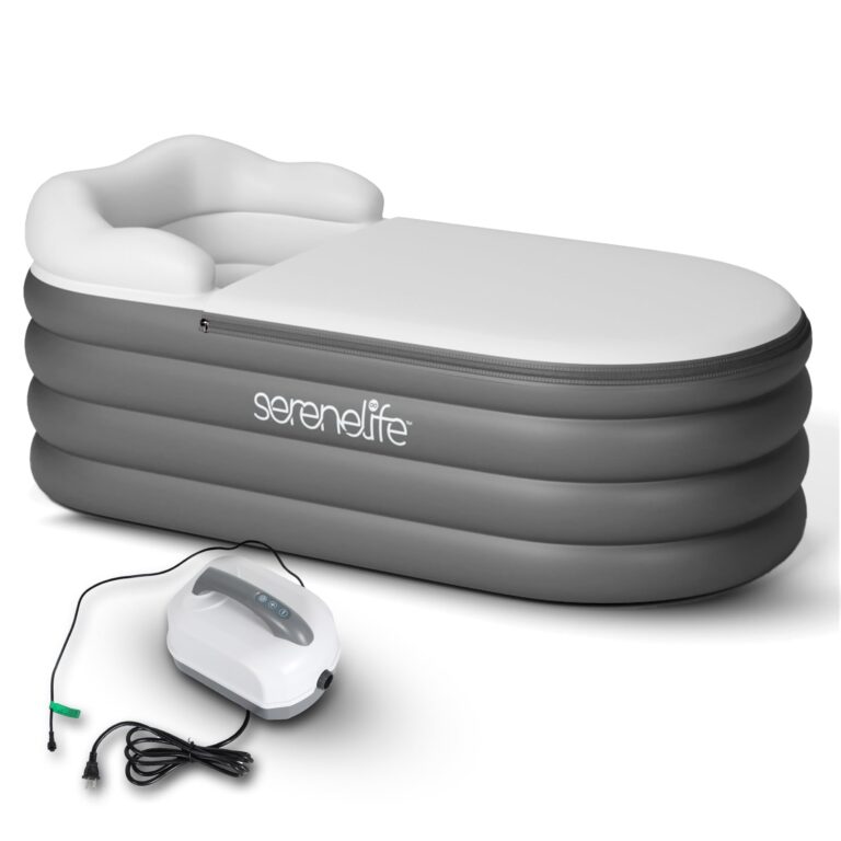 SereneLife Jacuzzi Spa Bathtub with Bubble Massage Mat - Inflatable Bath w/Built-In Heater, Includes Inflatable Pillow, Cup Holder, Remote Control for LED Lighting, Backrest & Armrests - Image 2
