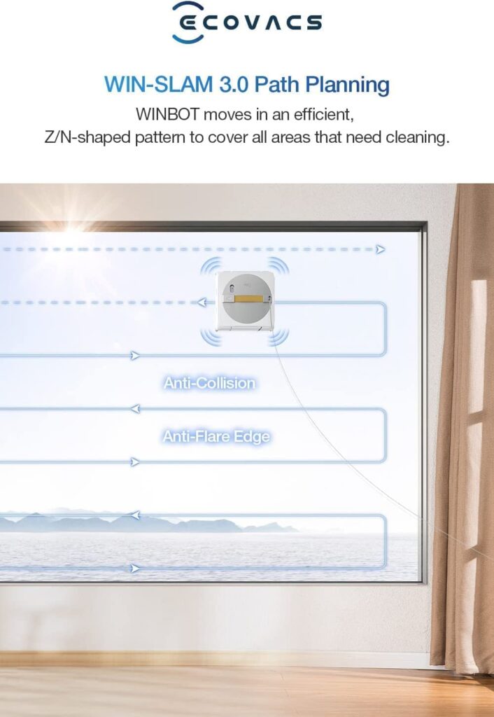 ECOVACS Winbot W1 Pro Window Cleaning Robot, Intelligent Cleaning with Dual Cross Water Spray Technology, Win SLAM 3.0 Path Planning, 2800Pa Suction Power, Edge Detection Technology, App Control,Grey - Image 4
