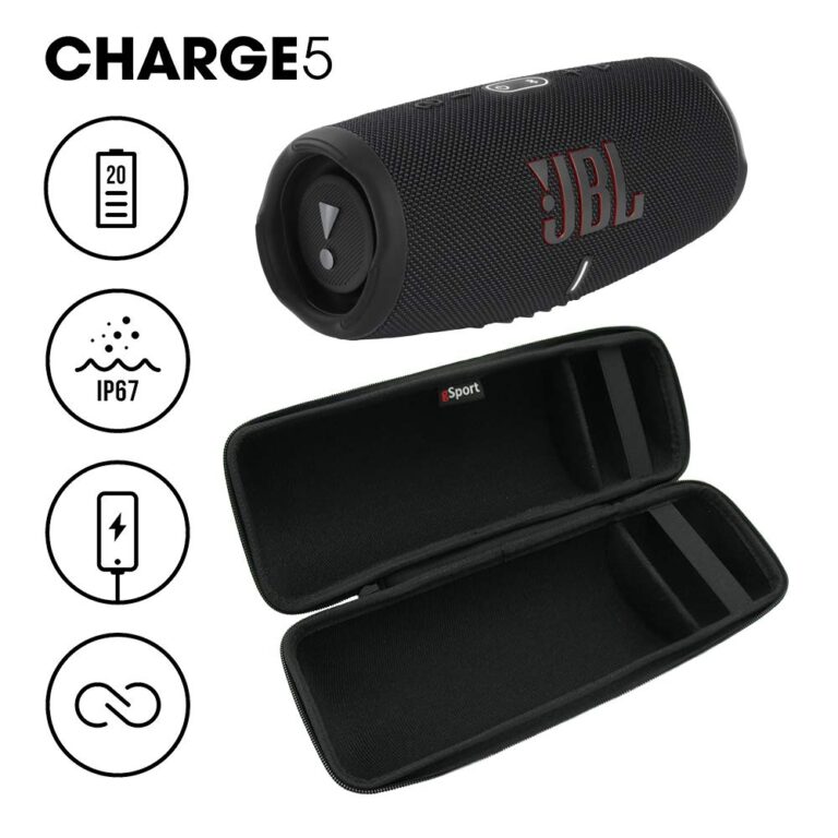 JBL Charge 5 Waterproof Portable Speaker with Built-in Powerbank and gSport Carbon Fiber Case (Black) - Image 8